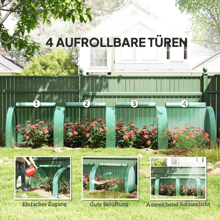 Tunnelväxthus 4 Dragkedjeförsedda Fönster Stålram Dragkedja Grön