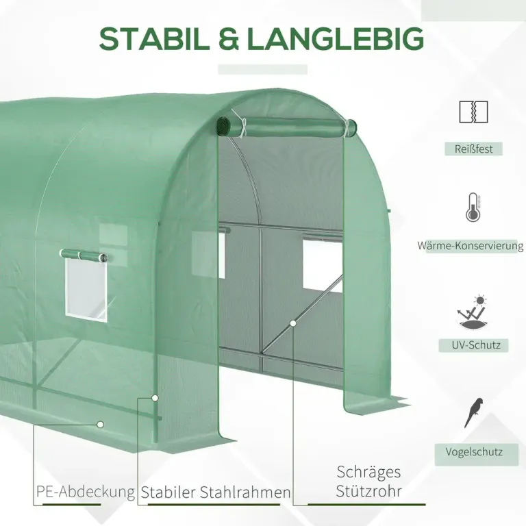 Tunnelväxthus Grön Förstärkt Fönster