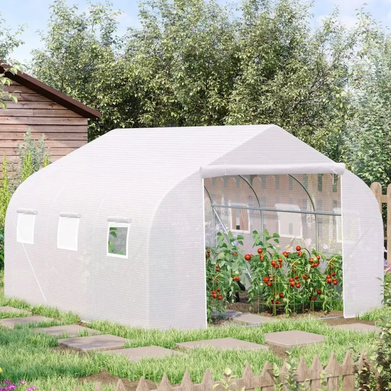 Tunnelväxthus Vit Metall för Odling i 3,5 x 3 x 2 m