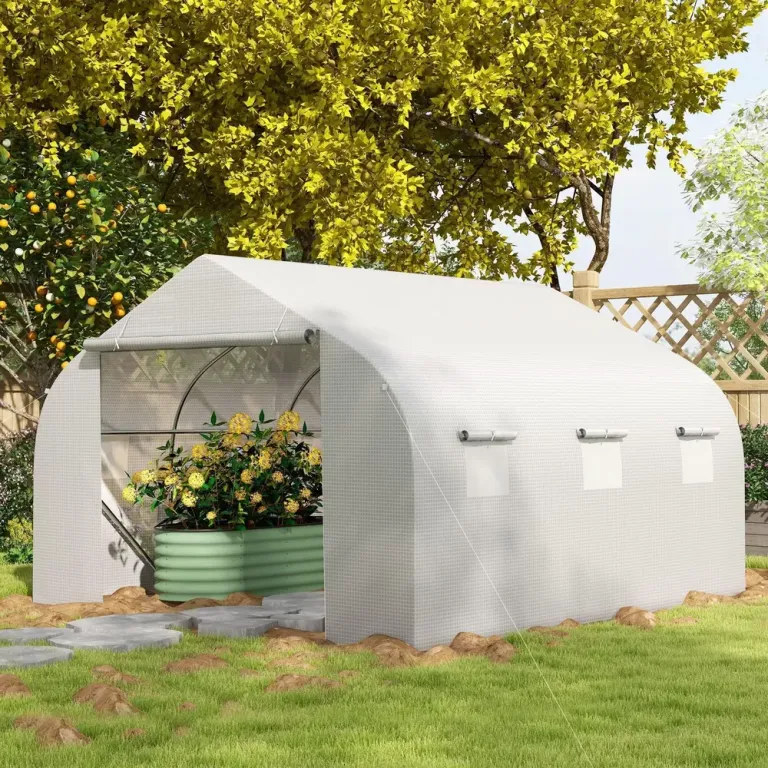 Tunnelväxthus Vit Metall för Odling i 3,5 x 3 x 2 m