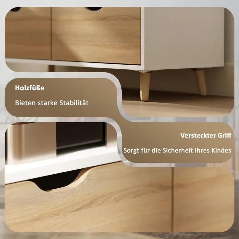 TV-Bänk TV-Skåp Lowboard med Låda Vit av Trä TV-Bord 99 cm Öppna