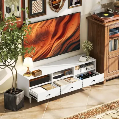 TV-Bänk TV-Skåp Lowboard Vit av Trä 140 x 34 x 45 cm