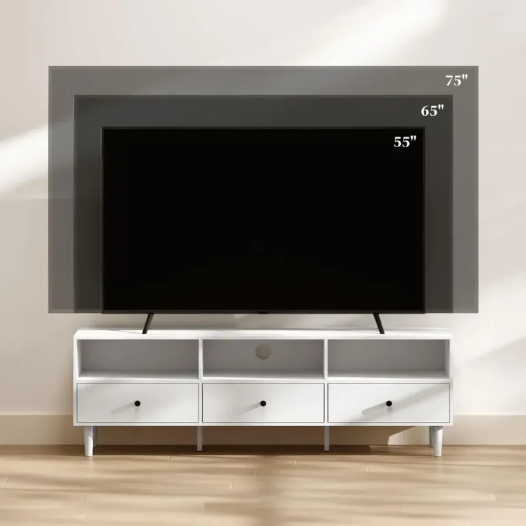 TV-Bänk TV-Skåp Lowboard Vit av Trä Lådor Öppna Fack