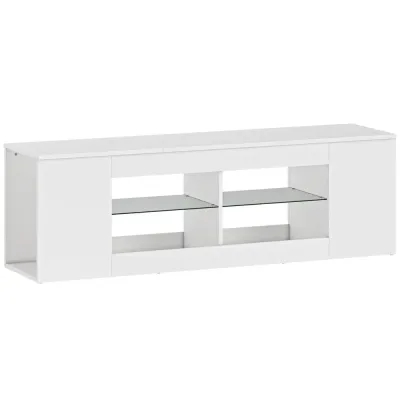 TV-Bänk Vit Spånskiva och Glas Mediamöbel 6 Fack 140 cm Hyllor