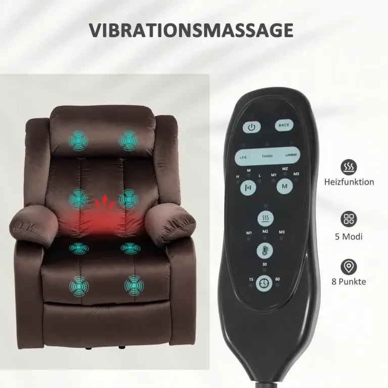 TV-Stol Liggfåtölj Elektrisk med Ståhjälp Brun av Tyg Massagefåtölj