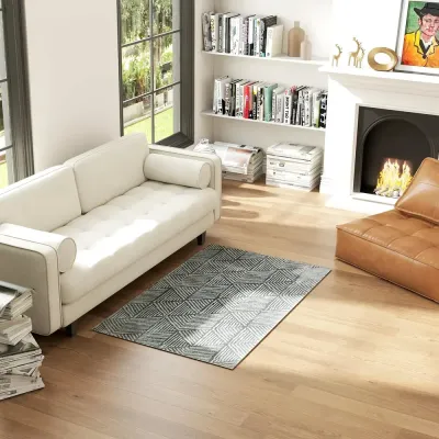 Tvättbar Vardagsrumsmatta i Modern Stil Mörkgrå Geometriskt Mjuk