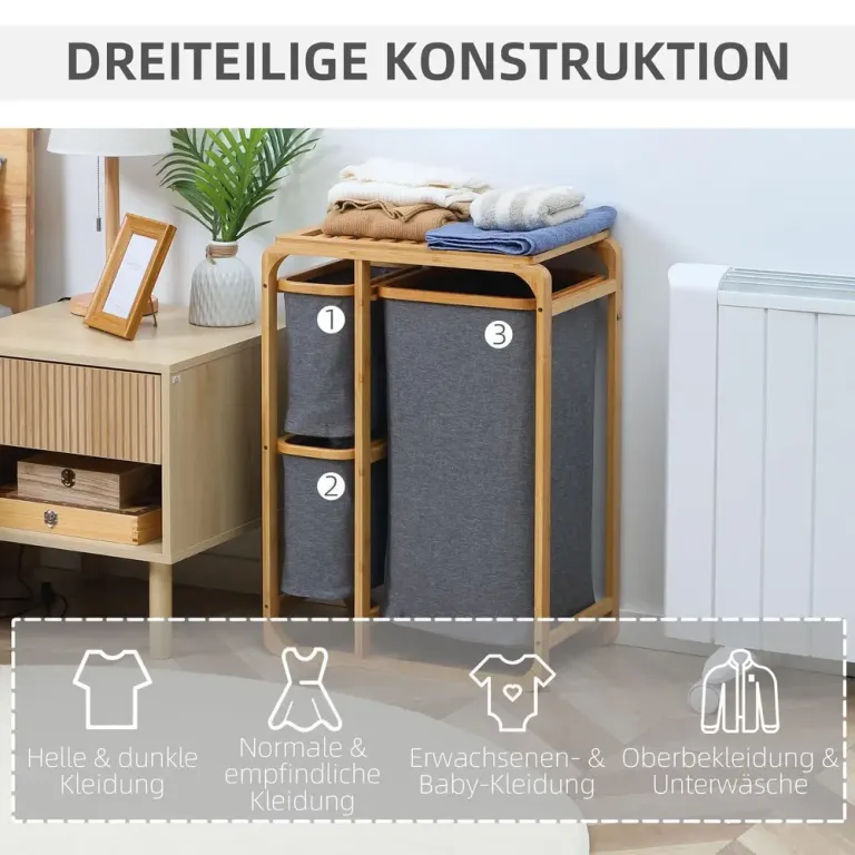 Tvättkorg med Hylla i Bambu Praktisk Korgar