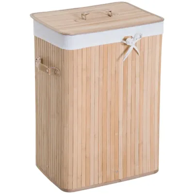 Tvättkorg Natur Bambu och Tyg Lock Påse