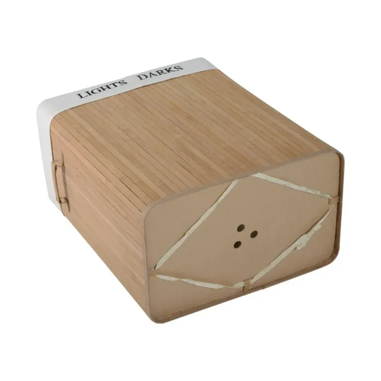 Tvättkorg Naturlig Bambu med Lock 2 Fack Tvättbar Påse