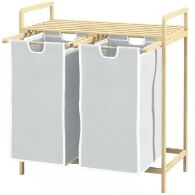 Tvättkorg Kräm av Bambu och Tyg 63,5 x 33 x 73 cm, Cremevit