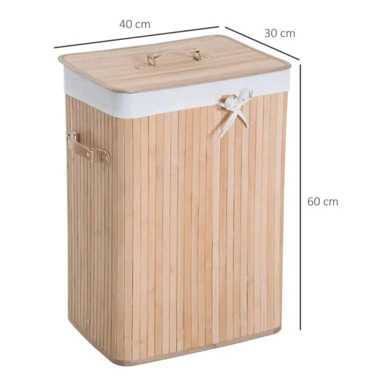 Tvättkorg Natur Bambu och Tyg Lock Påse