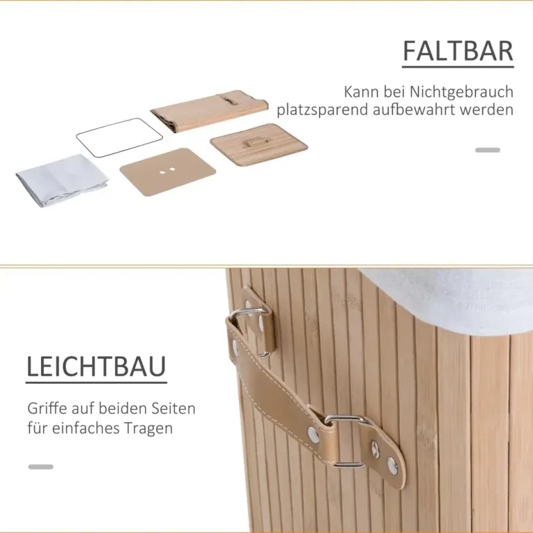 Tvättkorg Natur Bambu och Tyg Lock Påse