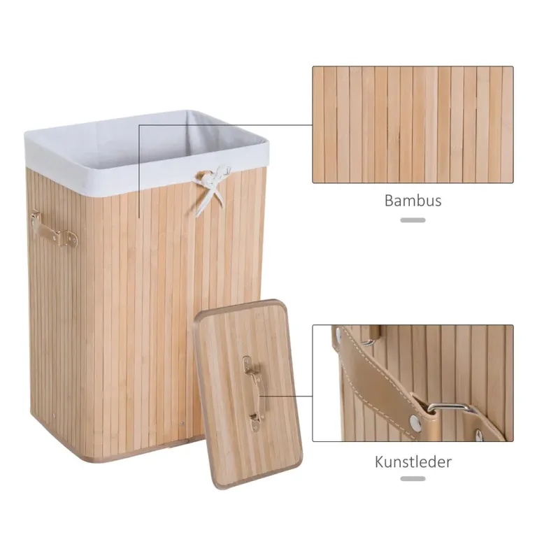 Tvättkorg Natur Bambu och Tyg Lock Påse
