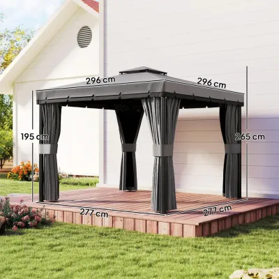 Paviljong med Dubbeltak och Myggnät Hållbar och Grå 3 x 3 m