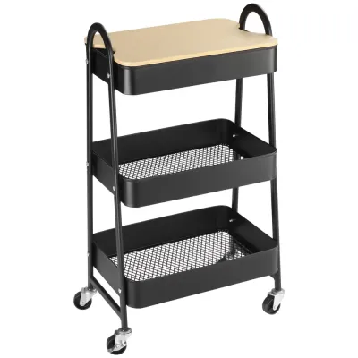 Serveringsvagn med 3 Korgar och Hjul 45 x 31 x 79 cm, Svart