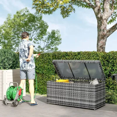 Rattankuddbox 380 l Vädertät med Lock 130x61x65 cm