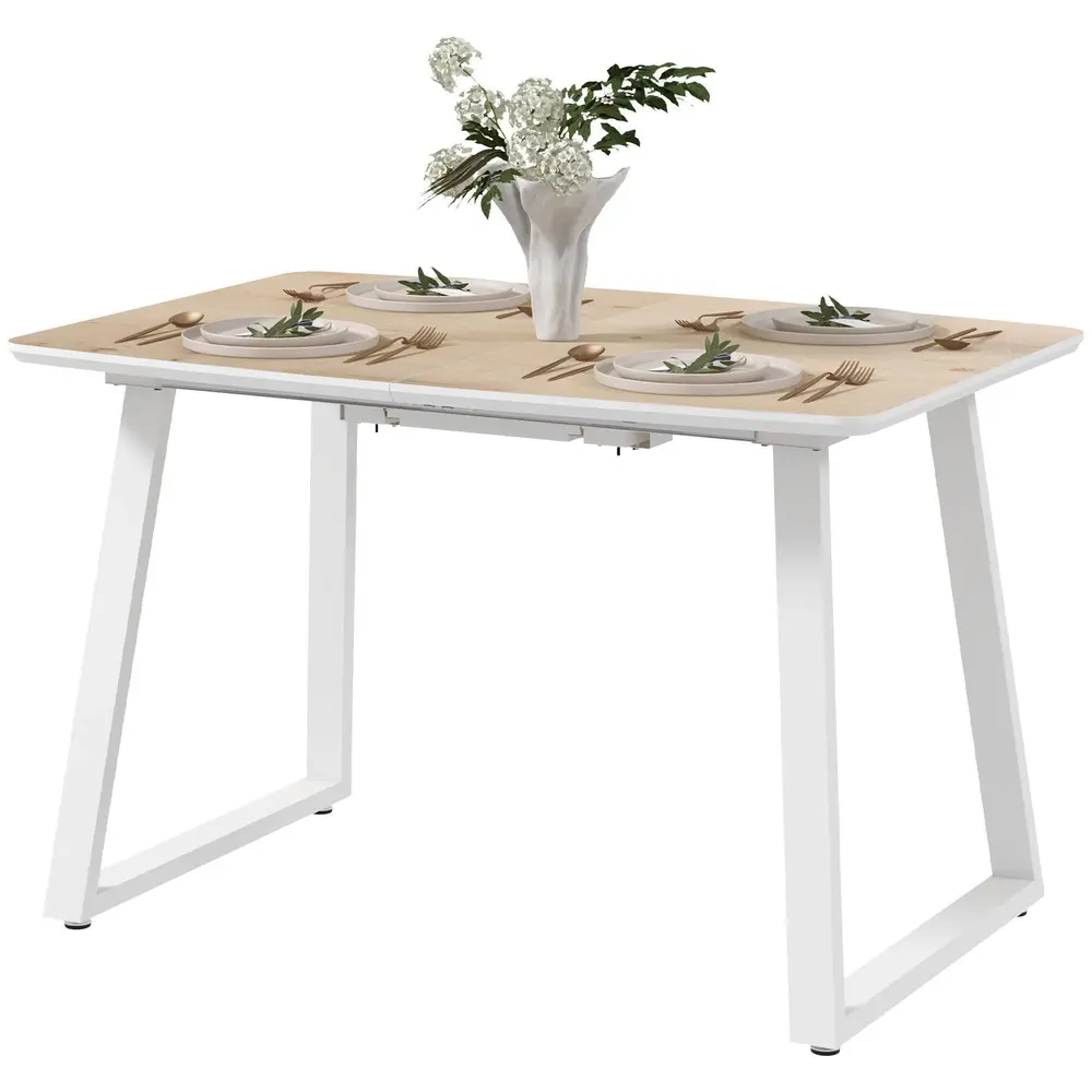 Matbord Köksbord Ek av Stål och Trä 120-160 x 80 x 76 Cm
