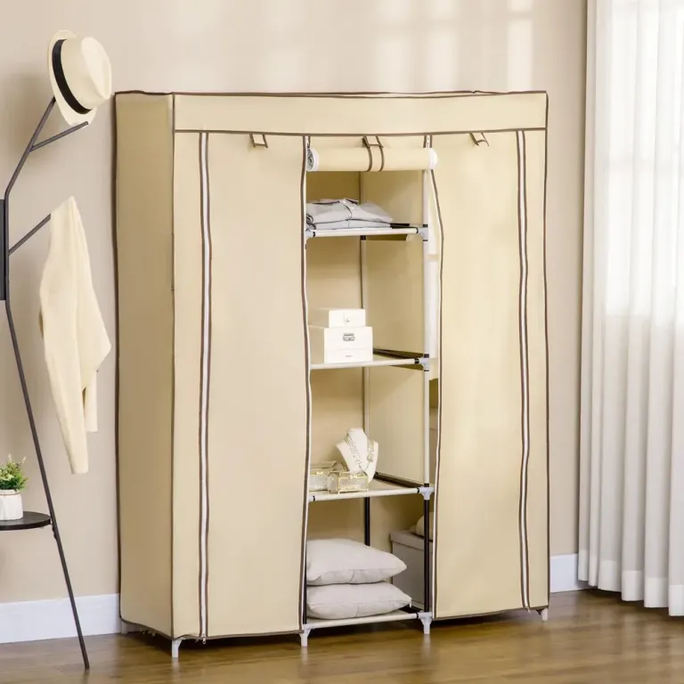 Tyggarderob Klädskåp Beige av Fibertyg Tygskåp Klädstång Hyllor