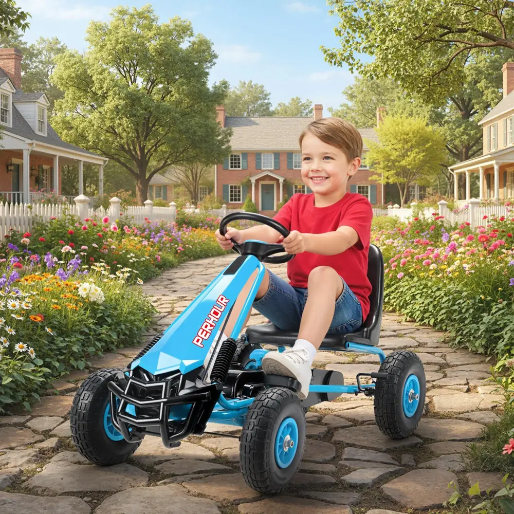 Trampbil Go-Kart Blå Metall och Plast för Barn 3-8 År