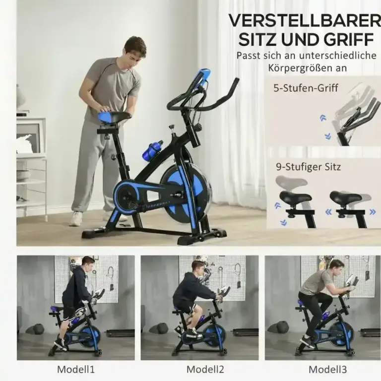 Tyst Motionscykel med Motstånd Pulssensor och Monitor Blå
