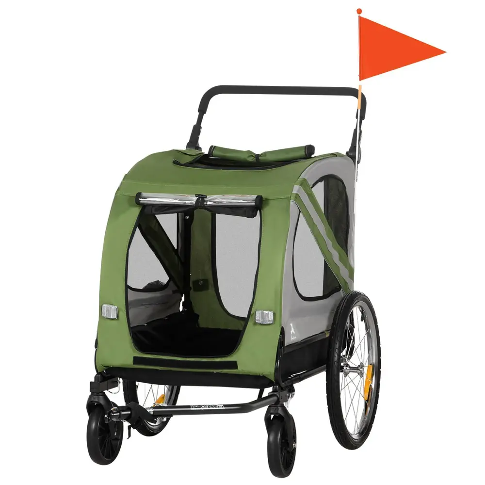 Hundvagn Hundcykelvagn 2-i-1 med Reflexer Grön av Oxford
