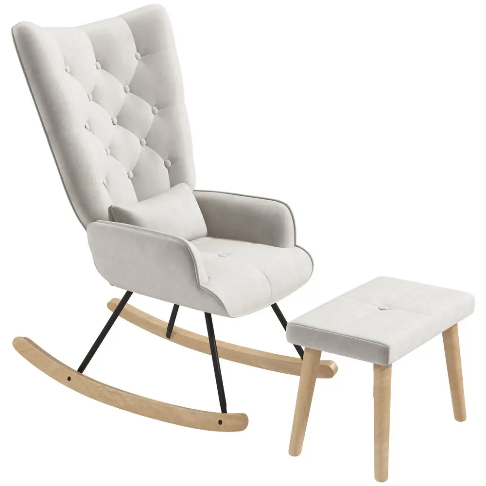 Gungstol Relaxstol Krämvit av Sammetslook 66 x 96 x 101 Cm