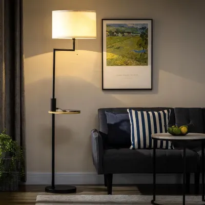 Golvlampa i Bambu med Hylla Natur/Svart 40 x 40 x 170 cm