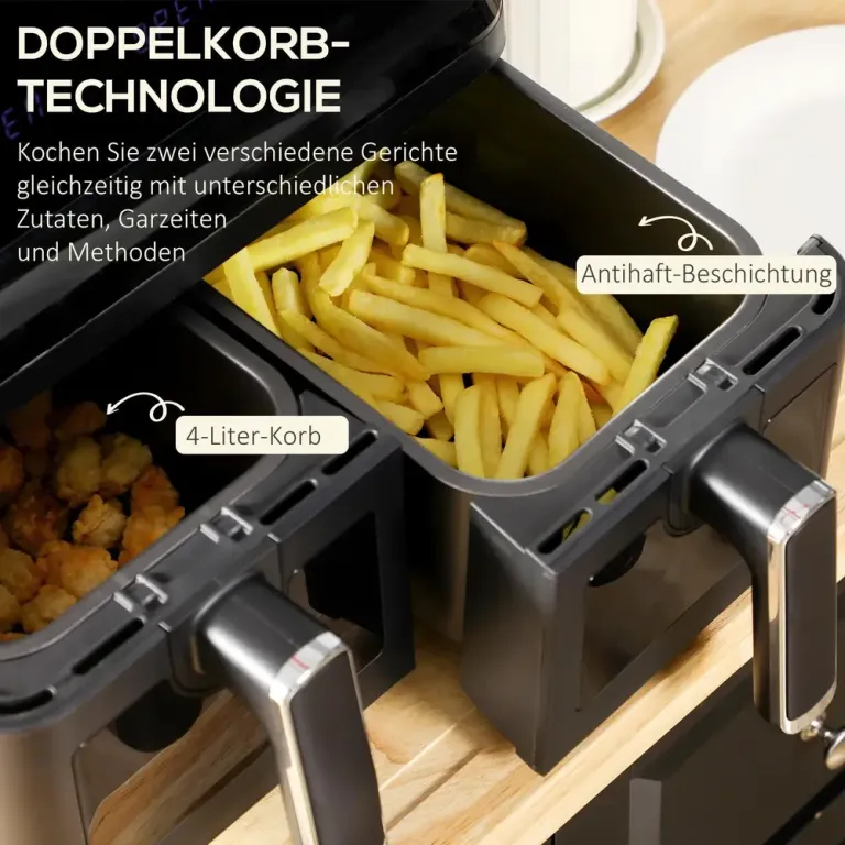 Air Fryer 2 x 4 l Frityrkorgar 8 38,5 x 38 x 30,5 cm, Svart