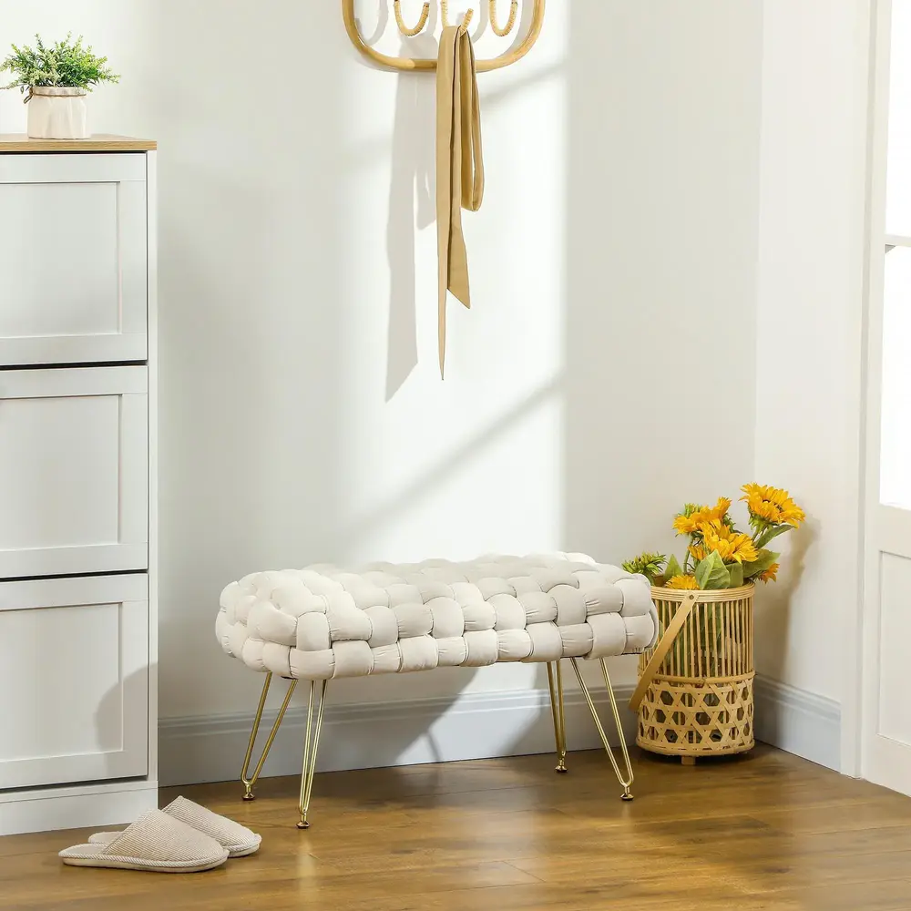 Fotpall Fotstöd Krämvit av Sammet 76 x 38 x 41,5 Cm