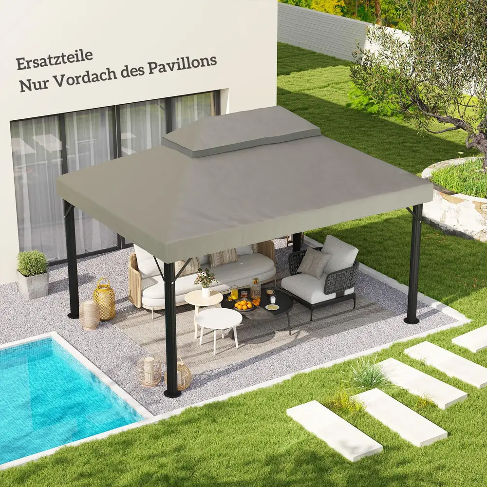 Ersättningstak för Paviljong Dubbeltak Ljusgrå 3 x 4 m