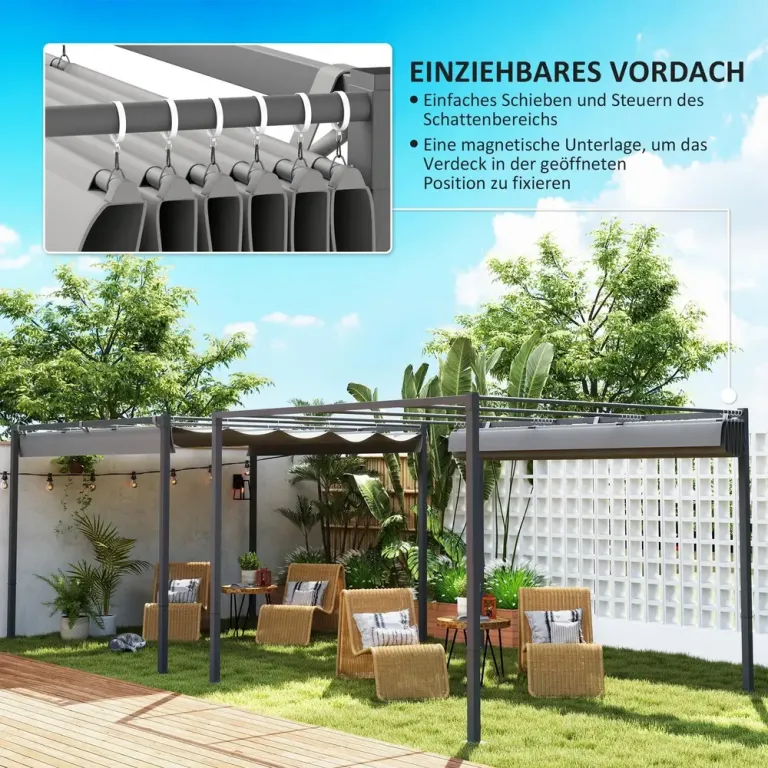 Pergola med Utdragbart Tak och UPF30+ Skydd 3 x 3 m