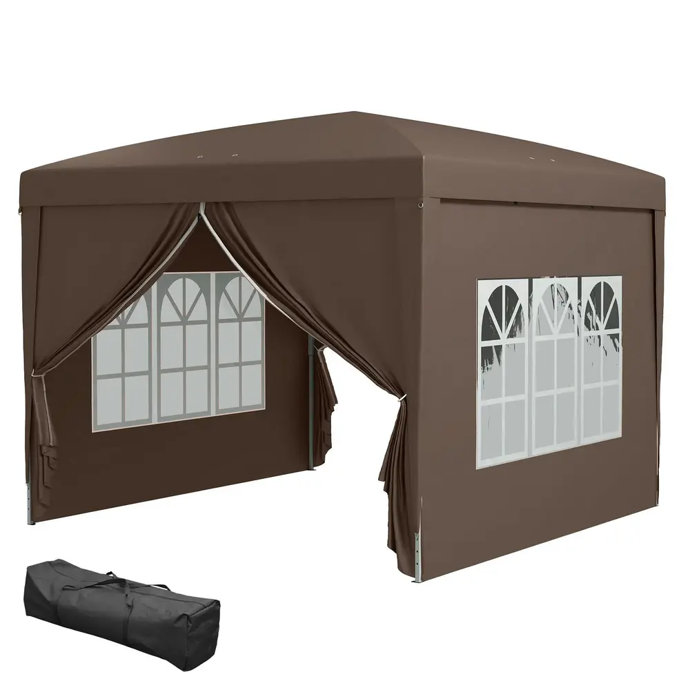 Lusthus Paviljong Pop-Up Partytält Kaffe Brun 3 x 3 M