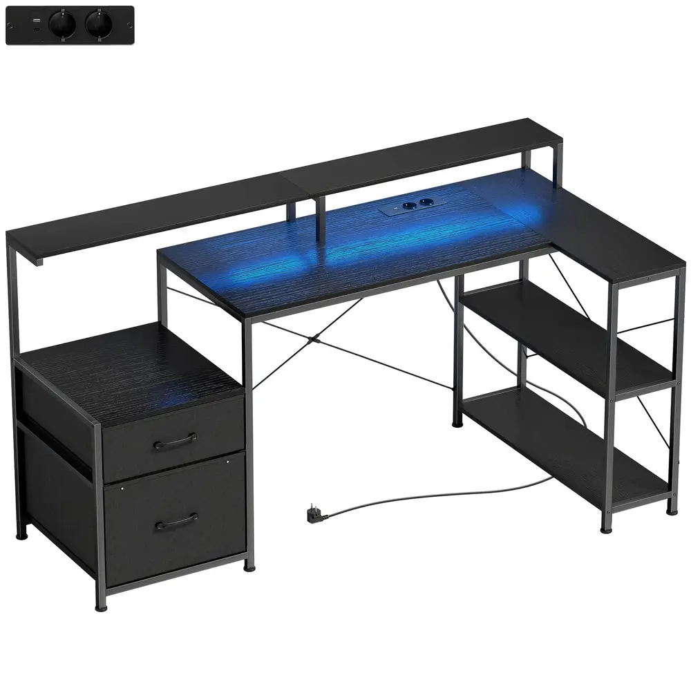 Gamingbord L-Formad Svart Trälook 165x80x91,5 Cm