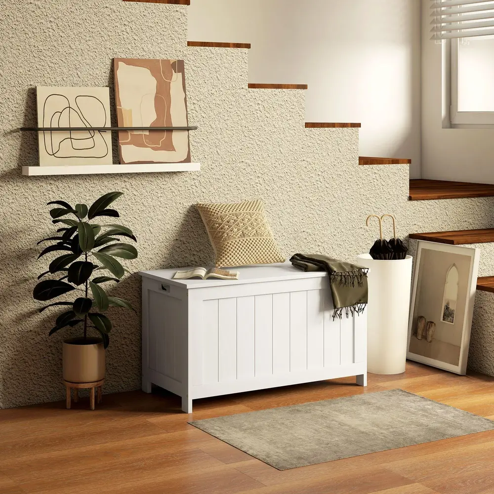 Förvaringslåda Utrustningslåda Vit av Trä 81 x 40 x 46 Cm