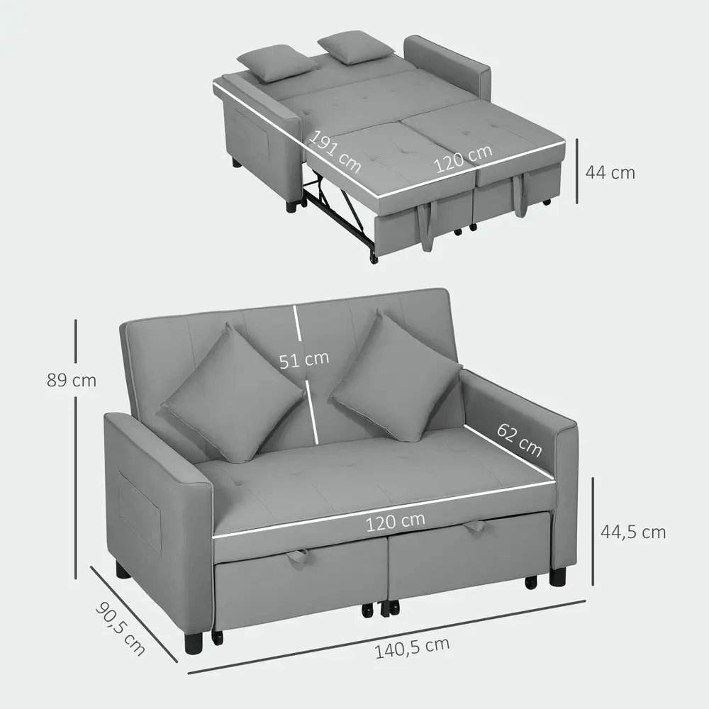 Bäddsoffa 4 i 1 med Ryggstöd och Dyna Ergonomisk och Grå
