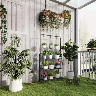 Växtställ Blomsterhylla 3 Våningar Svart 137 cm