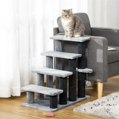 Katttrappa 4 Steg med Klöspelare, Grå