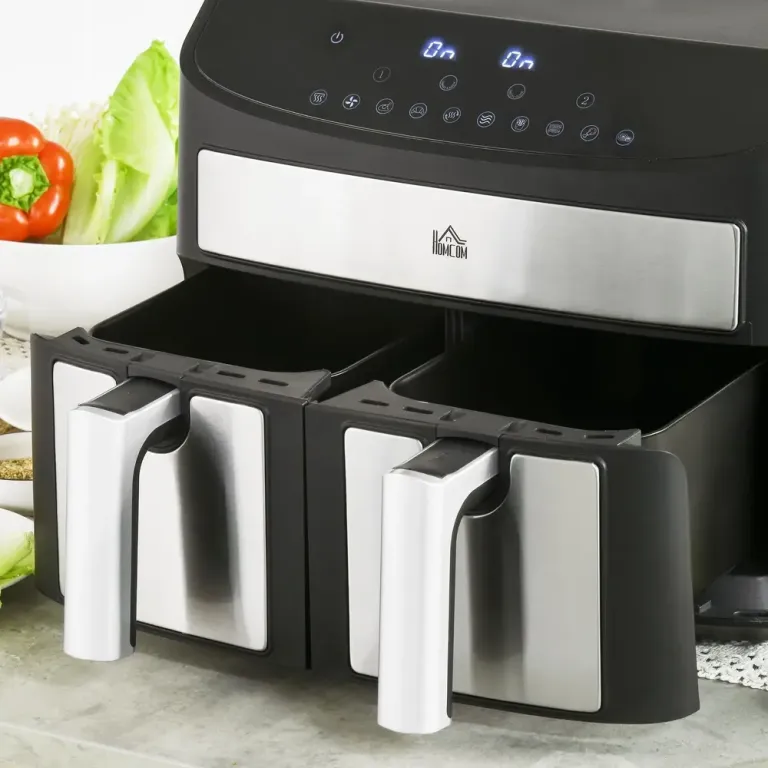 Multifunktionell Airfryer 8 l 2 Korgar 60 Min Timer, Svart