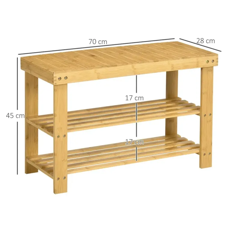 Skobänk Garderobsbänk Natur av Bambu 3 70 x 28 x 45 cm