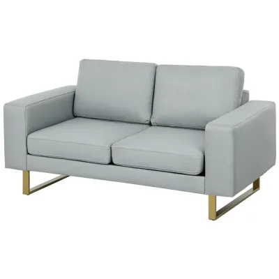 2-Sits Soffa med Massiv Träram och Metallben Ljusgrå
