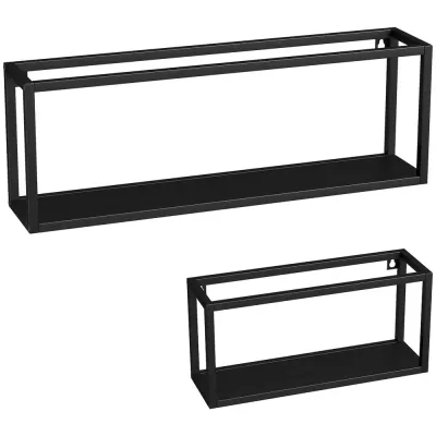 Vägg Hyllor 2 Pack Svart Stål Svarta Metallhyllor