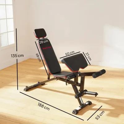 Justerbar Träningsbänk 3-i-1 Max 300 kg, Svart/Röd