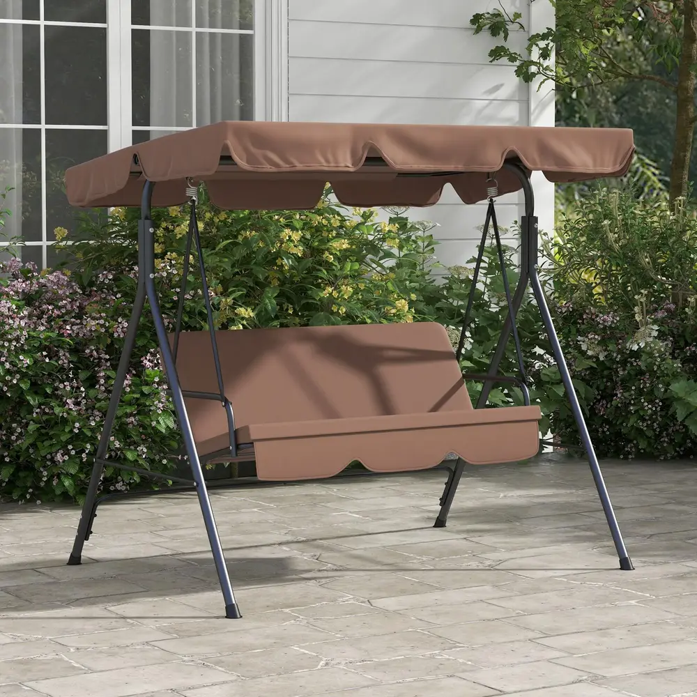 Hammock för Trädgård 3-Sits med Justerbart Tak, Brun