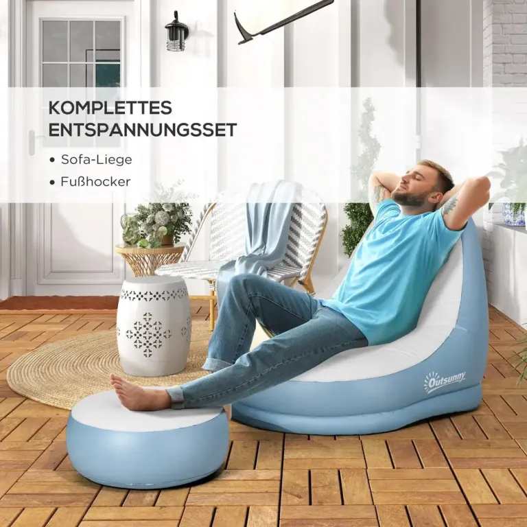 Uppblåsbar Soffa Luftsoffa Vit och Hem Stol Fotpall