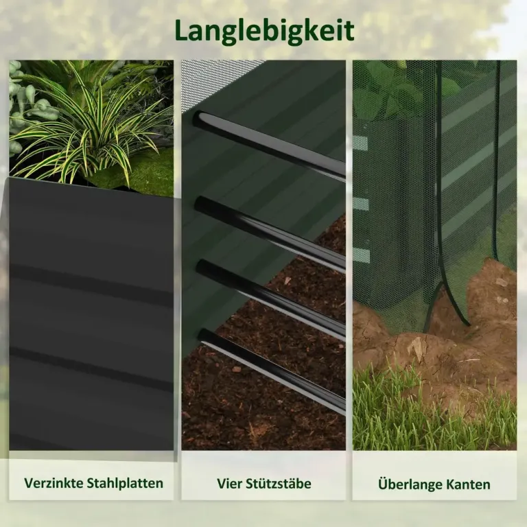 Upphöjd Bädd Trädgårdssäng Mörkgrå Växthus Odlingslåda Skyddsnät