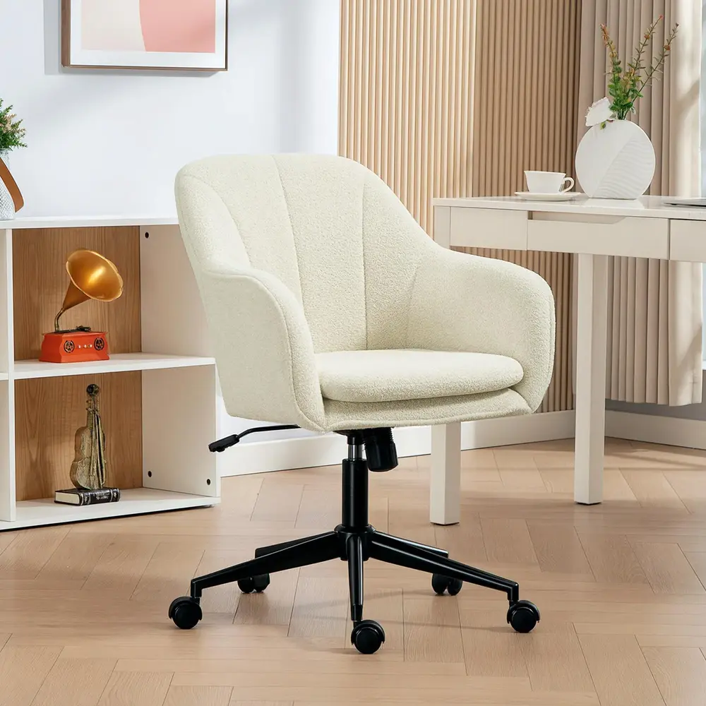 Kontorsstol Ergonomisk Beige Tyg för Skrivbord