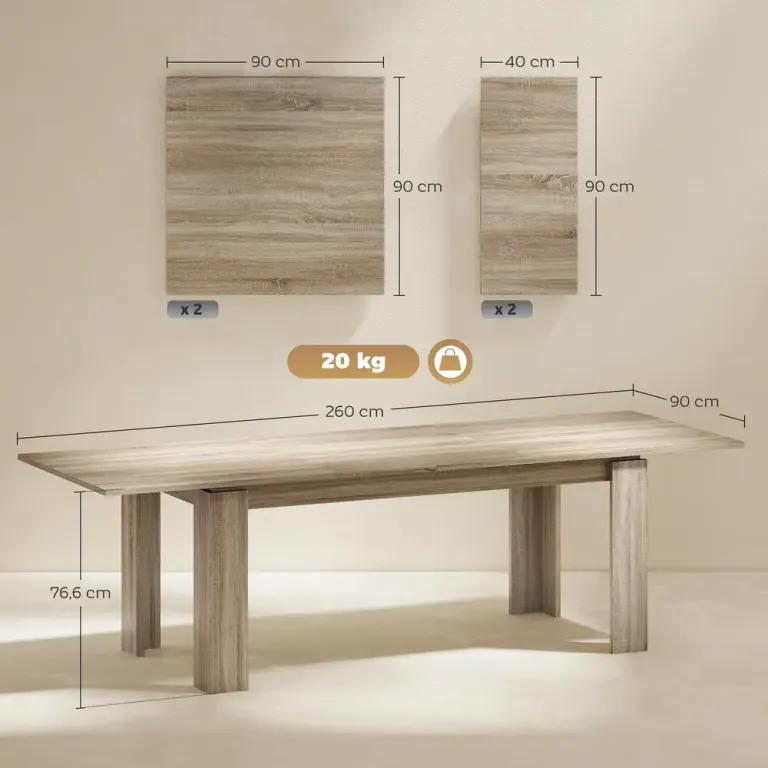 Utdragbart Matbord 180-260 cm för 6-10 Personer i Trä