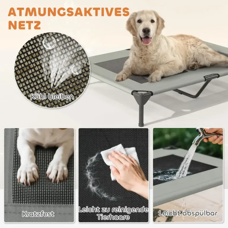 Utomhushundsäng med Tak Upphöjd Säng för Ljusgrå