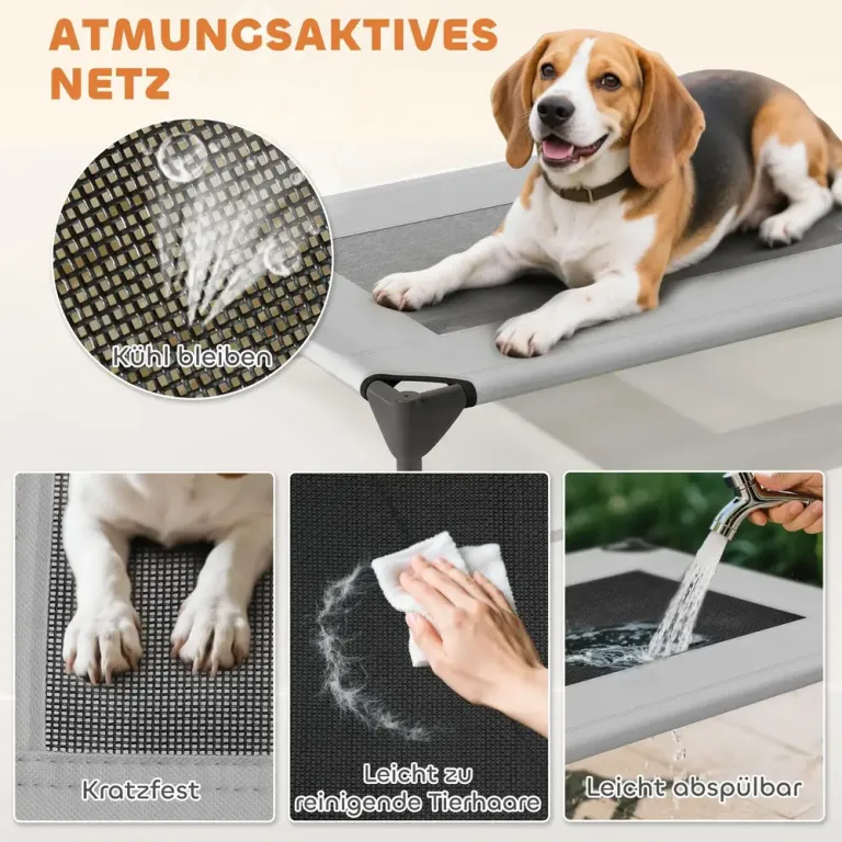 Utomhushundsäng med Tak Upphöjd Säng för Ljusgrå