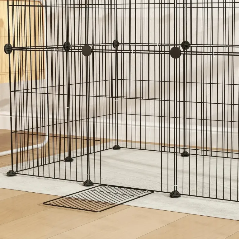 Utomhusinhägnad Smådjursbur med Dörr Svart Modulär Design Stål